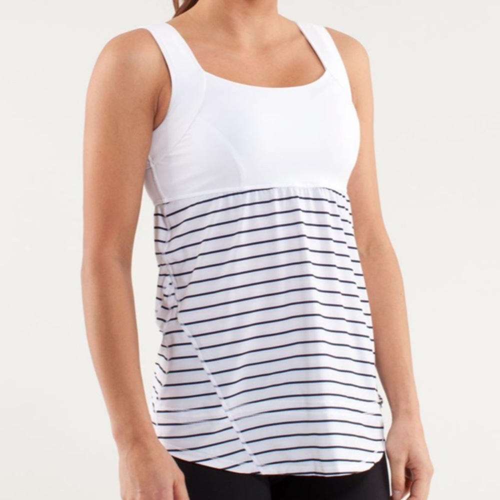 Lululemon Women’s “Run: Chase Me” Tank White/Deep Indigo Stripe 4